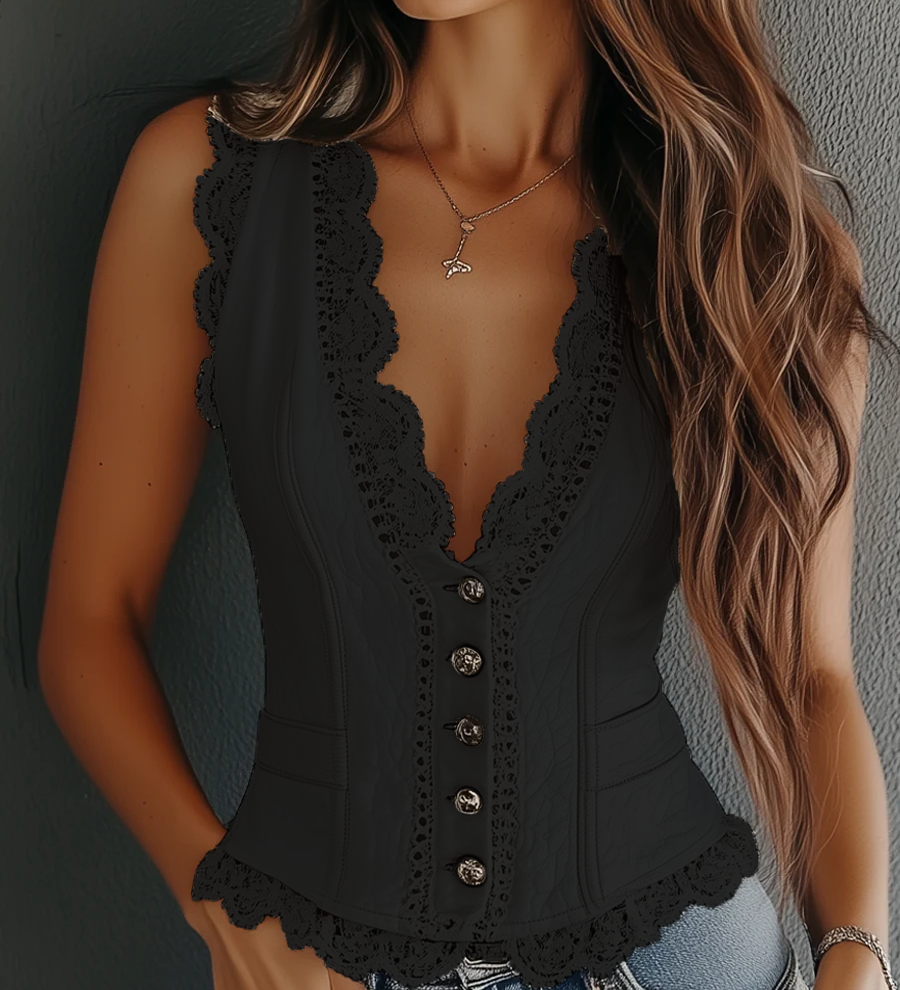 Vintage Faux Leather Lace Vest