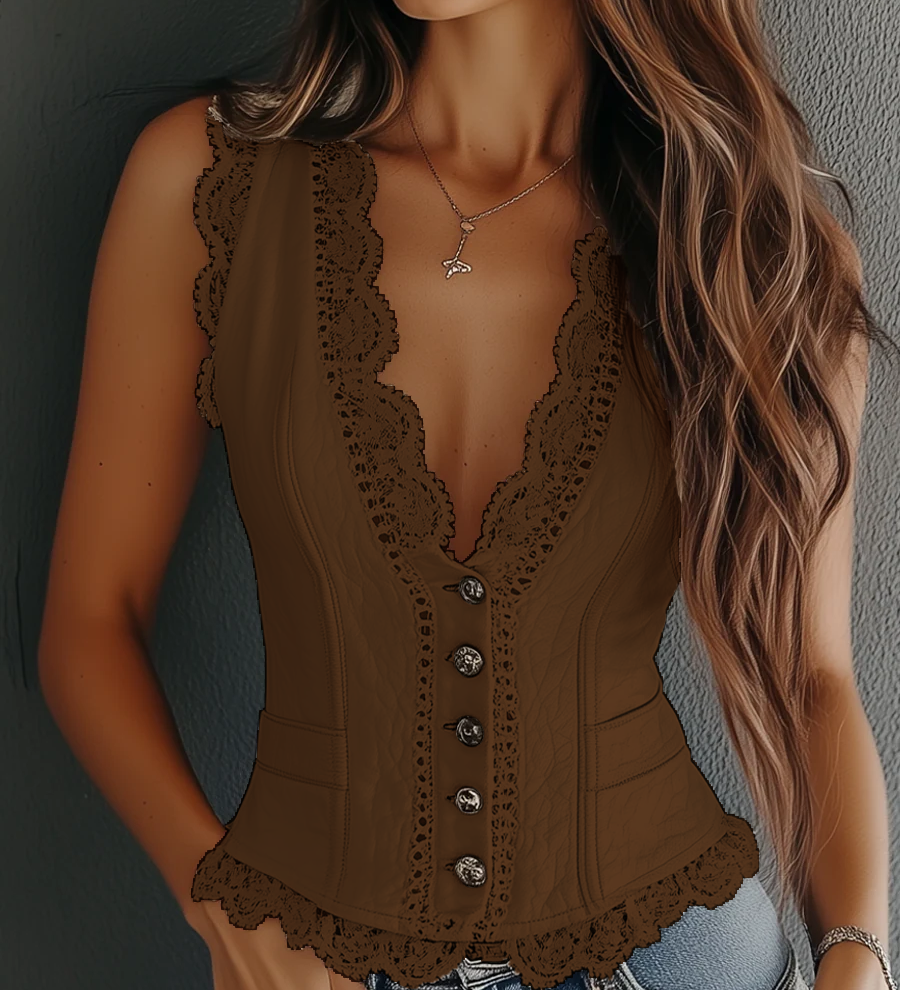 Vintage Faux Leather Lace Vest