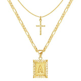 Cross Initial Necklace Set | Gold