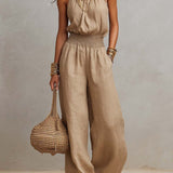 Khaki Halter-Neck Waist-Cinching Jumpsuit