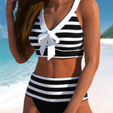 Martina™ | Dryžuotas aukšto liemens bikinis