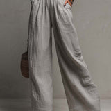 Bohemian Grey Lace-Trimmed Pleated Wide-Leg Jumpsuit