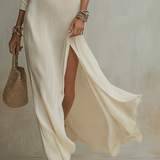 Bohemian One-Shoulder Textured Maxi Dress In Soft Ivory