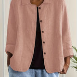 Amélie Rousseau | Sky Breeze Button Linen Jacket with Relaxed Elegance For Women