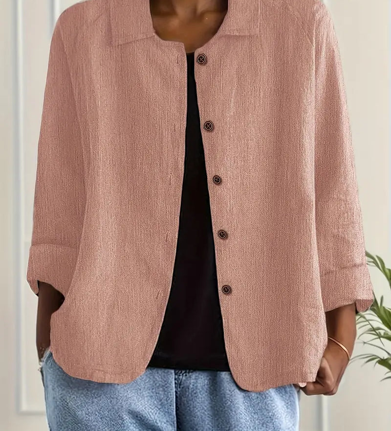 Amélie Rousseau | Sky Breeze Button Linen Jacket with Relaxed Elegance For Women