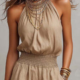 Khaki Halter-Neck Waist-Cinching Jumpsuit