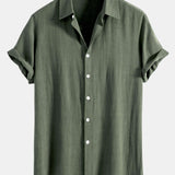 Linnen Rayon Mix Knopen Shirt & Rechte Pijpen Linnen Broek
