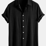 Linnen Rayon Mix Knopen Shirt & Rechte Pijpen Linnen Broek