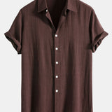 Linnen Rayon Mix Knopen Shirt & Rechte Pijpen Linnen Broek