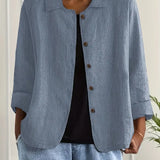 Amélie Rousseau | Sky Breeze Button Linen Jacket with Relaxed Elegance For Women