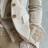 Ivory Velvet Embroidered Blazer With Lace Cuffs