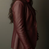 Vintage Burgundy Eco Leather Blazer