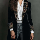Timeless Vintage Luxury Black Velvet Blazer With Baroque Printed Lapel
