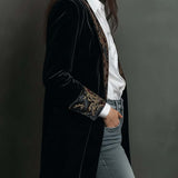 Timeless Vintage Luxury Black Velvet Blazer With Baroque Printed Lapel