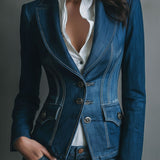 Classic Fitted Denim Jean Jacket With Pockets
