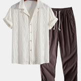 Geometrisch Jacquard Cubaanse Shirt & Rechte Linnen Broek