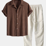Geometrisch Jacquard Cubaanse Shirt & Rechte Linnen Broek