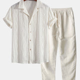 Geometrisch Jacquard Cubaanse Shirt & Rechte Linnen Broek