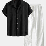Geometrisch Jacquard Cubaanse Shirt & Rechte Linnen Broek
