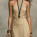 Relaxed Soft Drape Halter Column Linen Halter Maxi Dress