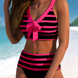 Martina™ | Dryžuotas aukšto liemens bikinis