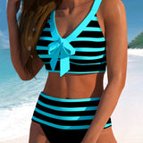 Martina™ | Dryžuotas aukšto liemens bikinis