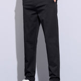 Contrast Trim Textured Zipper Knit Polo & Elastic Waist Straight Leg Trousers