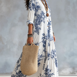 Bohemian Blue Floral Button-down Maxi Dress