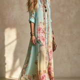 Baroque Style Mint Green Chiffon Floral Maxi Dress