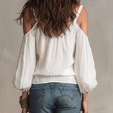 Relaxed V-Neck Cold-Shoulder Boho Blouse