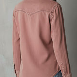 Western Soft Faded Dusty Rose Washed Denim Zip Shirt