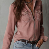 Western Soft Faded Dusty Rose Washed Denim Zip Shirt