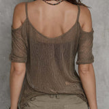 Relaxed Statement Sheer Mesh Off-Shoulder Top