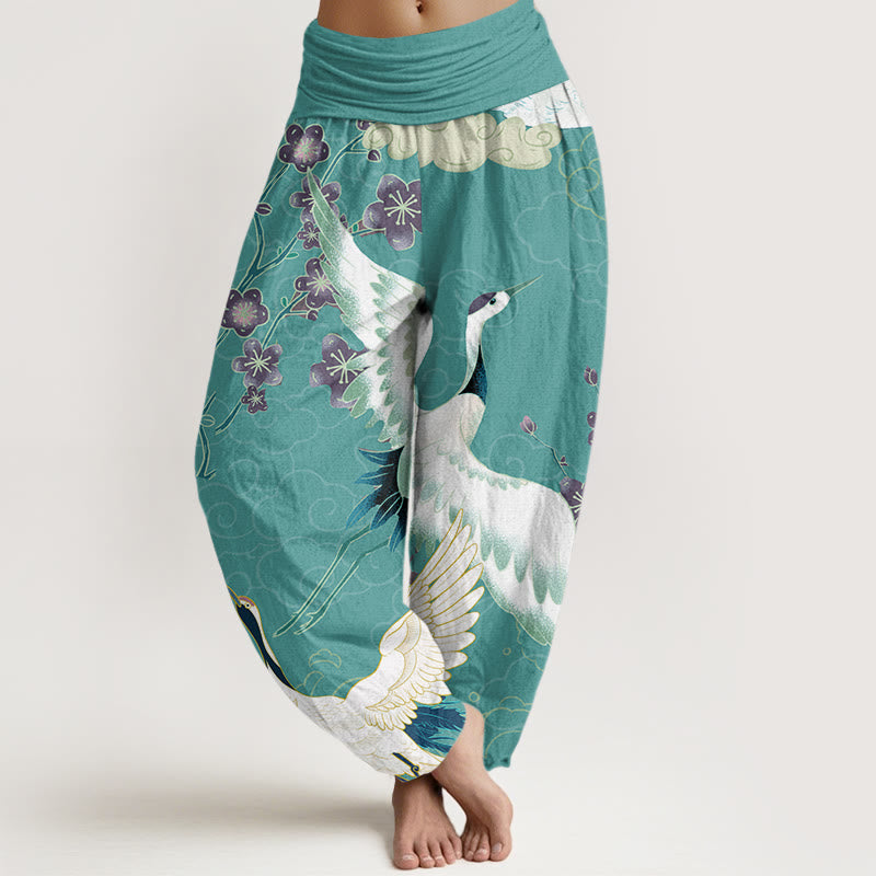 Cranes & Flowers Harem Pants