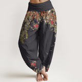 Red Peony Floral Harem Pants
