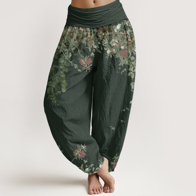 Red Peony Floral Harem Pants