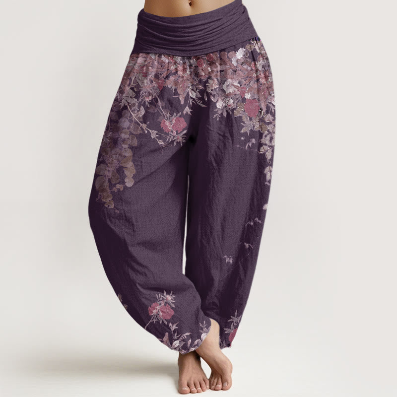 Red Peony Floral Harem Pants