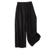 Buddha Stones Casual Solid Color One Button Women's Capri Wide Leg Pants With Pockets