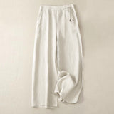 Buddha Stones Casual Solid Color One Button Women's Capri Wide Leg Pants With Pockets