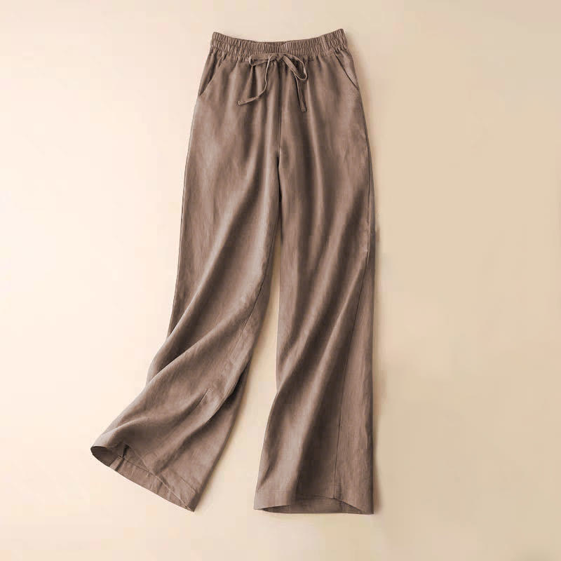 Buddha Stones Casual High Waist Lace-up Wide Leg Pants With Pockets