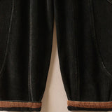 Buddha Stones Color Contrast Corduroy Cotton Women's Thermal Fleece-Lined Harem Pants With Pockets