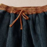 Buddha Stones Color Contrast Corduroy Cotton Women's Thermal Fleece-Lined Harem Pants With Pockets