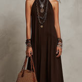 Dark Brown Halter Neck Minimalist Long Dress