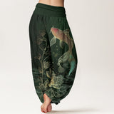 Elastic Waist Lotus Koi Pants