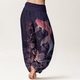 Elastic Waist Lotus Koi Pants