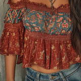 Boho Chic Cold-Shoulder Smocked Blouse
