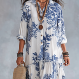 Bohemian Blue Floral Button-down Maxi Dress