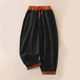 Buddha Stones Spring Casual Drawstring Solid Cotton Women's Harem Pants With Pockets