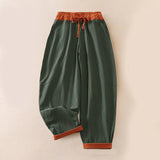 Buddha Stones Spring Casual Drawstring Solid Cotton Women's Harem Pants With Pockets