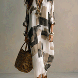 Boho Abstract Print Button-Front Relaxed Fit Maxi Dress